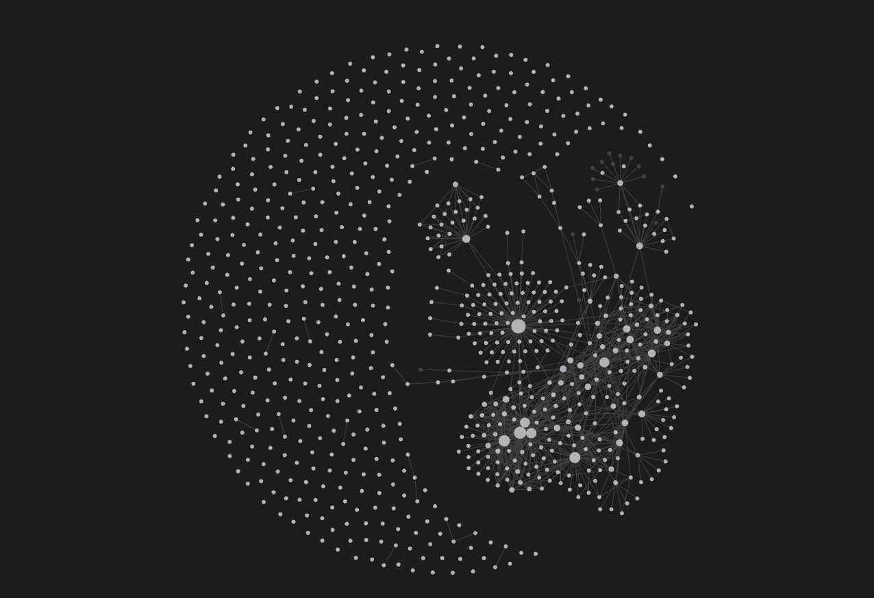 A circular field of notes with connected clusters concentrated on one side
